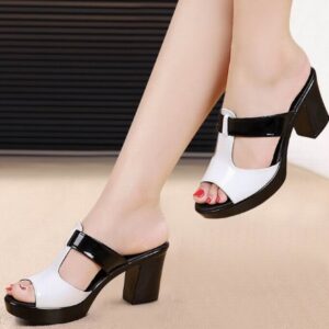 Spring and summer new women's sandals and slippers high-heeled thick with black and white with fashion tide shoes women's sandals