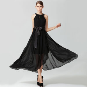 Irregularly Large Sleeveless Chiffon Solid Color Dress