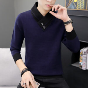 Sweater men's fake two-piece pile collar personality