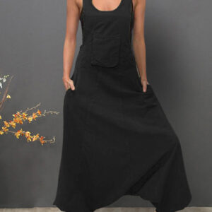 Strap-style Chest Pockets And Back Straps Solid Color Dress