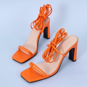 Strapless Candy Color Stiletto High Heel Women's Shoes Roman Square Toe Fashion Sandals